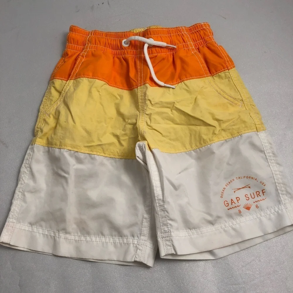 Gap boys yellow orange white gradient lined swim trunks with pockets